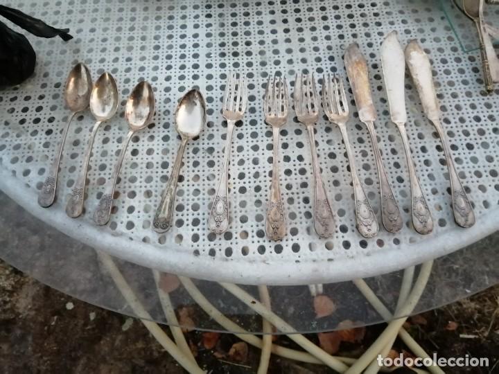 Antig&uuml;edades: Lote cubiertos ba&ntilde;o plata POSTRE - Foto 1