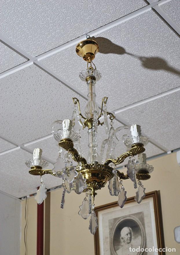 Antig&uuml;edades: L&Aacute;MPARA ANTIGUA DE BRONCE Y CRISTAL - Foto 2
