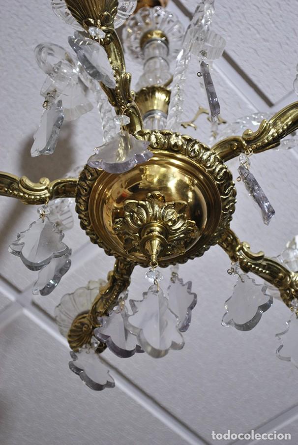 Antig&uuml;edades: L&Aacute;MPARA ANTIGUA DE BRONCE Y CRISTAL - Foto 5