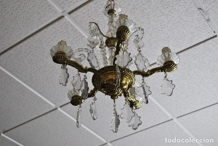 Antig&uuml;edades: L&Aacute;MPARA ANTIGUA DE BRONCE Y CRISTAL - Foto 7
