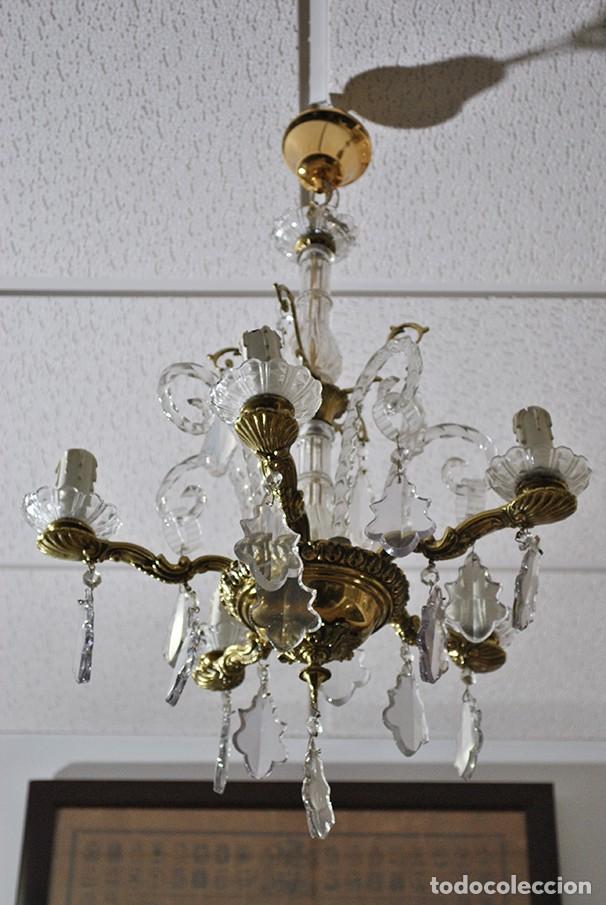 Antig&uuml;edades: L&Aacute;MPARA ANTIGUA DE BRONCE Y CRISTAL - Foto 8