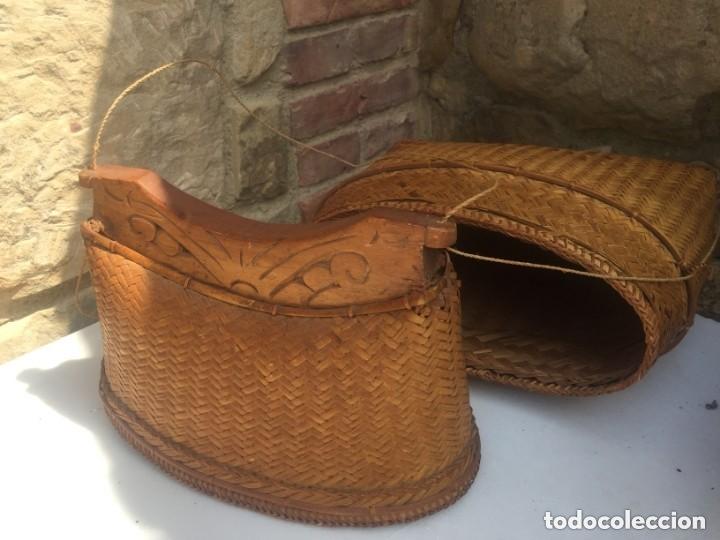 Antig&uuml;edades: Mimbre y Madera tallada Bolso Cesta Cesto - Foto 2