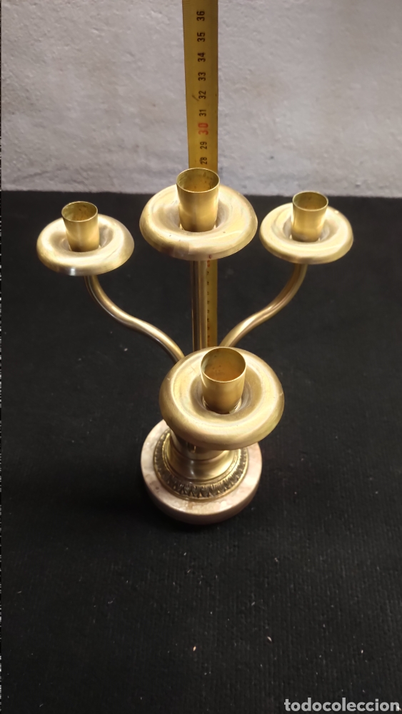 Antig&uuml;edades: JUEGO DE 2 CANDELABROS DE BRONCE Y PIE DE M&Aacute;RMOL - Foto 5