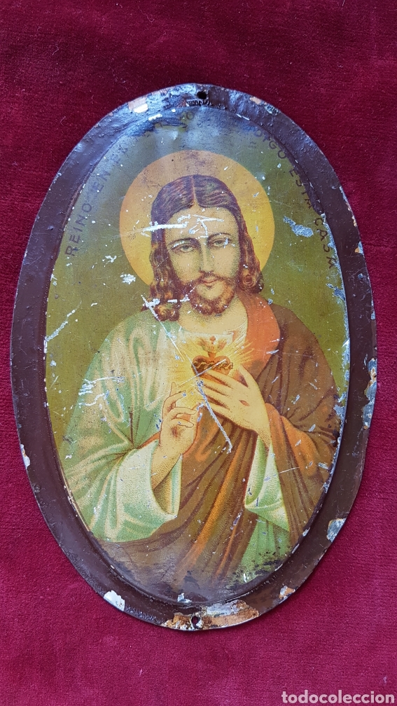 Antig&uuml;edades: Chapa Sagrado Corazon de puerta - Foto 1