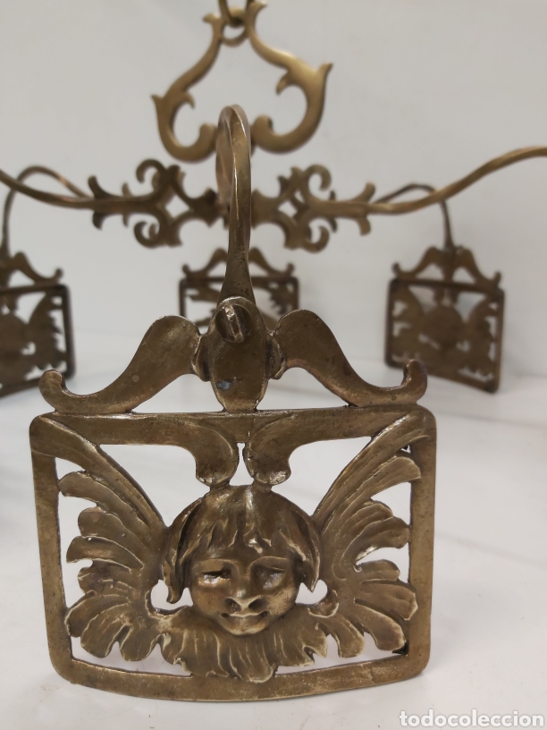 Antig&uuml;edades: Antigua l&aacute;mpara bronce querubines y dragones - Foto 2
