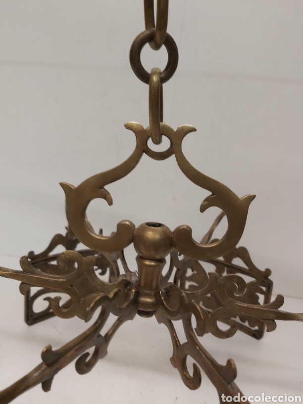 Antig&uuml;edades: Antigua l&aacute;mpara bronce querubines y dragones - Foto 4