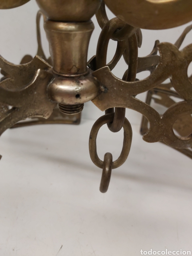 Antig&uuml;edades: Antigua l&aacute;mpara bronce querubines y dragones - Foto 7