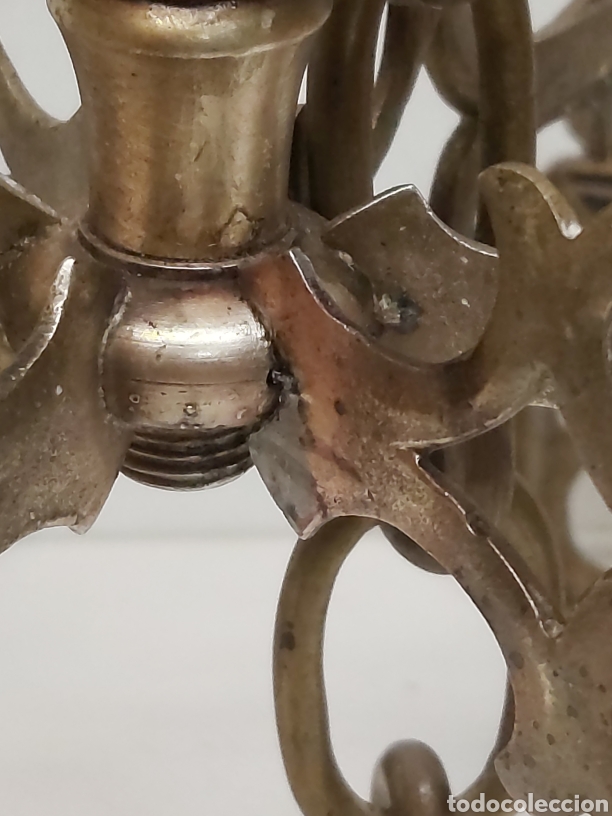 Antig&uuml;edades: Antigua l&aacute;mpara bronce querubines y dragones - Foto 6