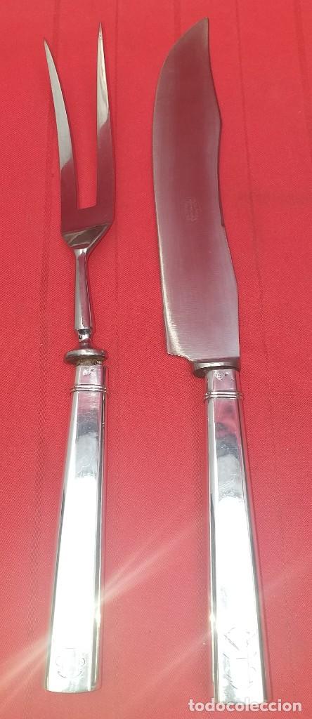 Antig&uuml;edades: CUCHILLO Y TENEDOR DE SERVIR MANGO DE PLATA ART - DEC&Oacute; - Foto 1