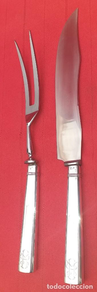 Antig&uuml;edades: CUCHILLO Y TENEDOR DE SERVIR MANGO DE PLATA ART - DEC&Oacute; - Foto 2
