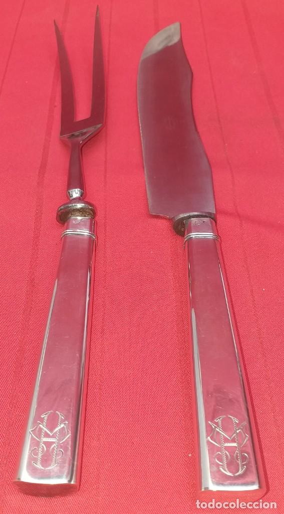 Antig&uuml;edades: CUCHILLO Y TENEDOR DE SERVIR MANGO DE PLATA ART - DEC&Oacute; - Foto 4
