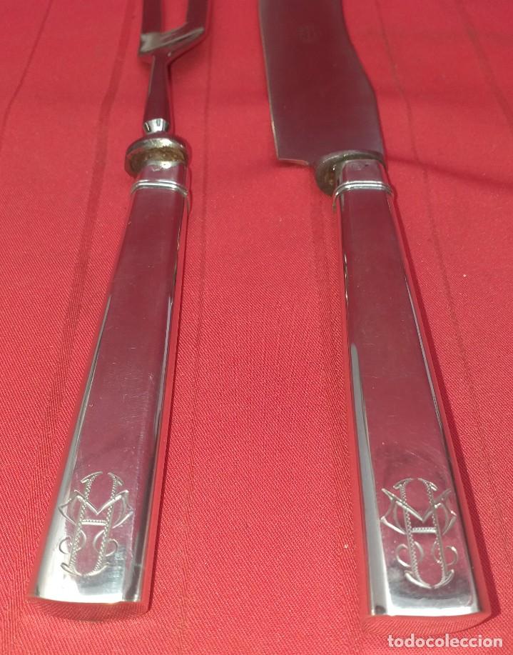 Antig&uuml;edades: CUCHILLO Y TENEDOR DE SERVIR MANGO DE PLATA ART - DEC&Oacute; - Foto 5