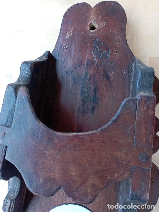 Antig&uuml;edades: Antiguo Mortero Almirez de Bronce Soporte de Madera de Pared. - Foto 5