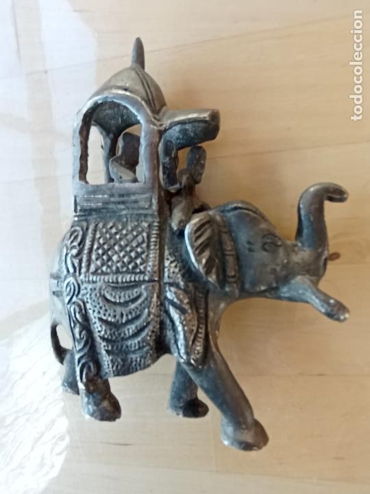 Antig&uuml;edades: Original figura de elefante hind&uacute; engalanado,metal.