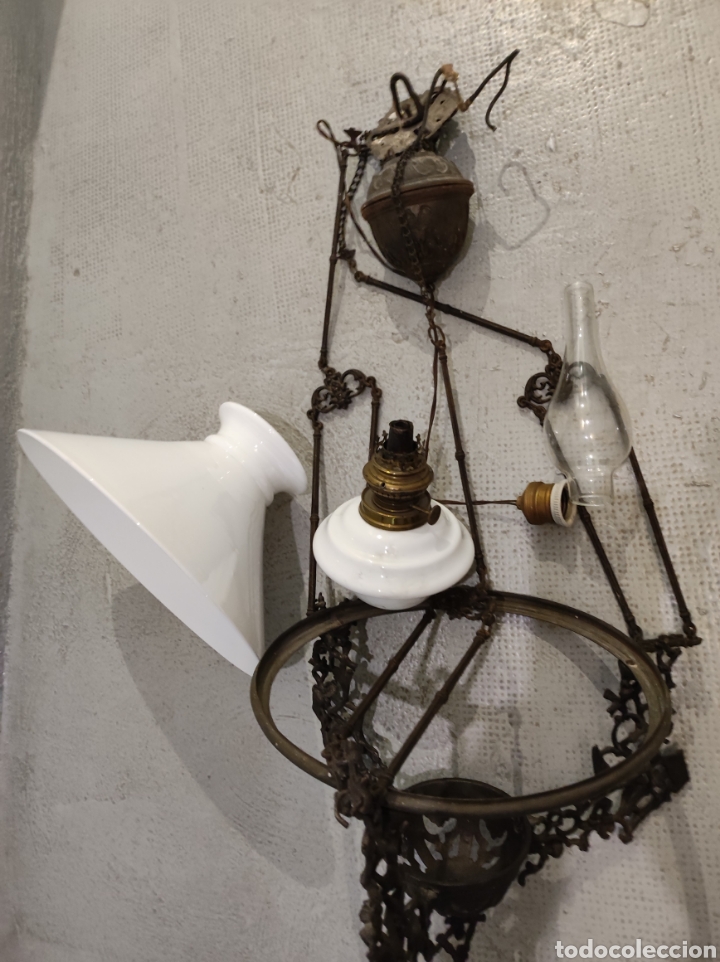 Antig&uuml;edades: L&aacute;mpara quinqu&eacute; de techo. Siglo XIX - Foto 2