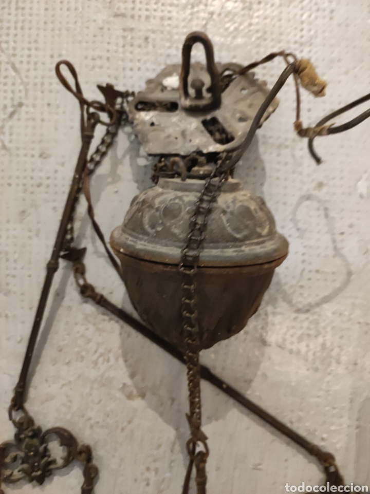 Antig&uuml;edades: L&aacute;mpara quinqu&eacute; de techo. Siglo XIX - Foto 4