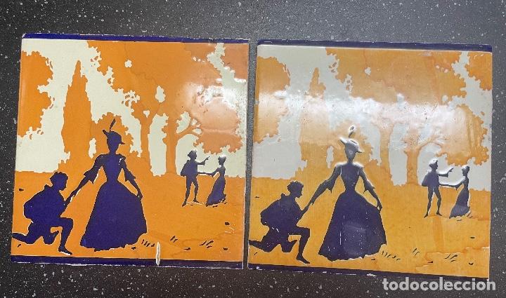 Antig&uuml;edades: Conjunto de 3 azulejos de escena parque - Foto 3