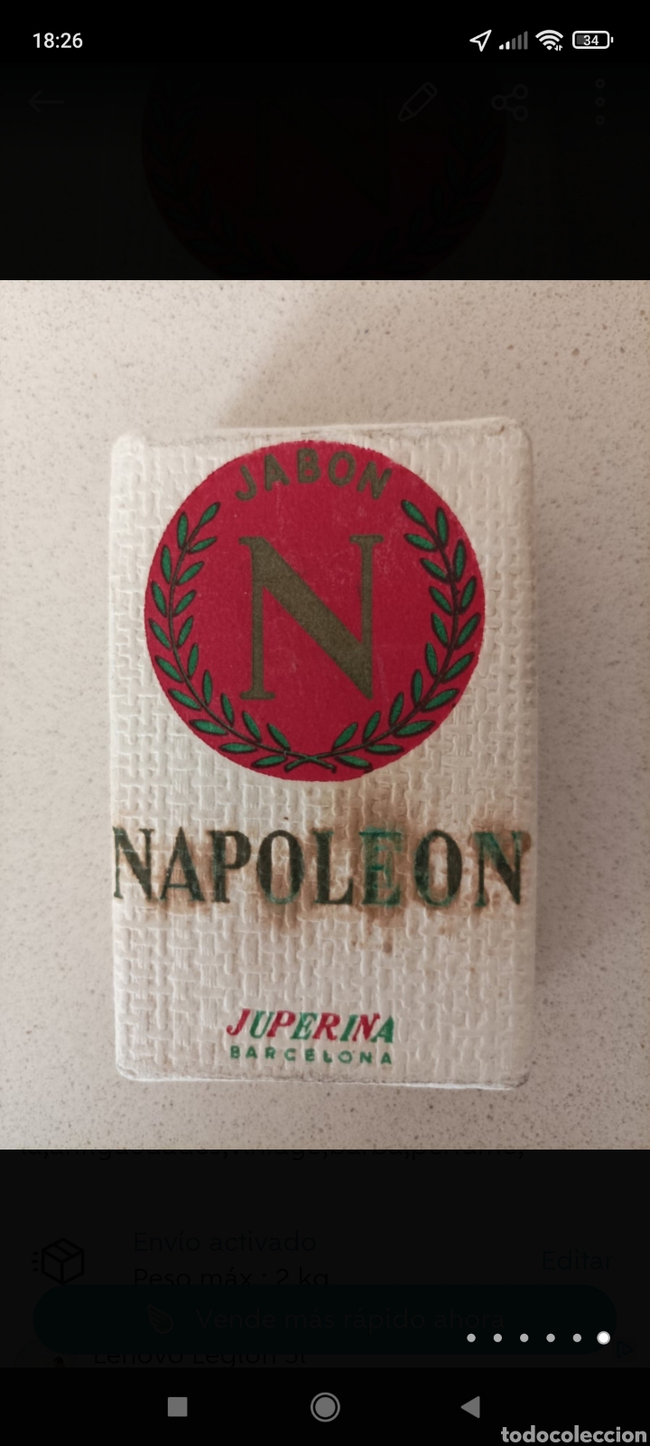 Antiquit&auml;ten: Antigua muestra de jabon napoleon juperina a&ntilde;os 20-30 precintado 90gr