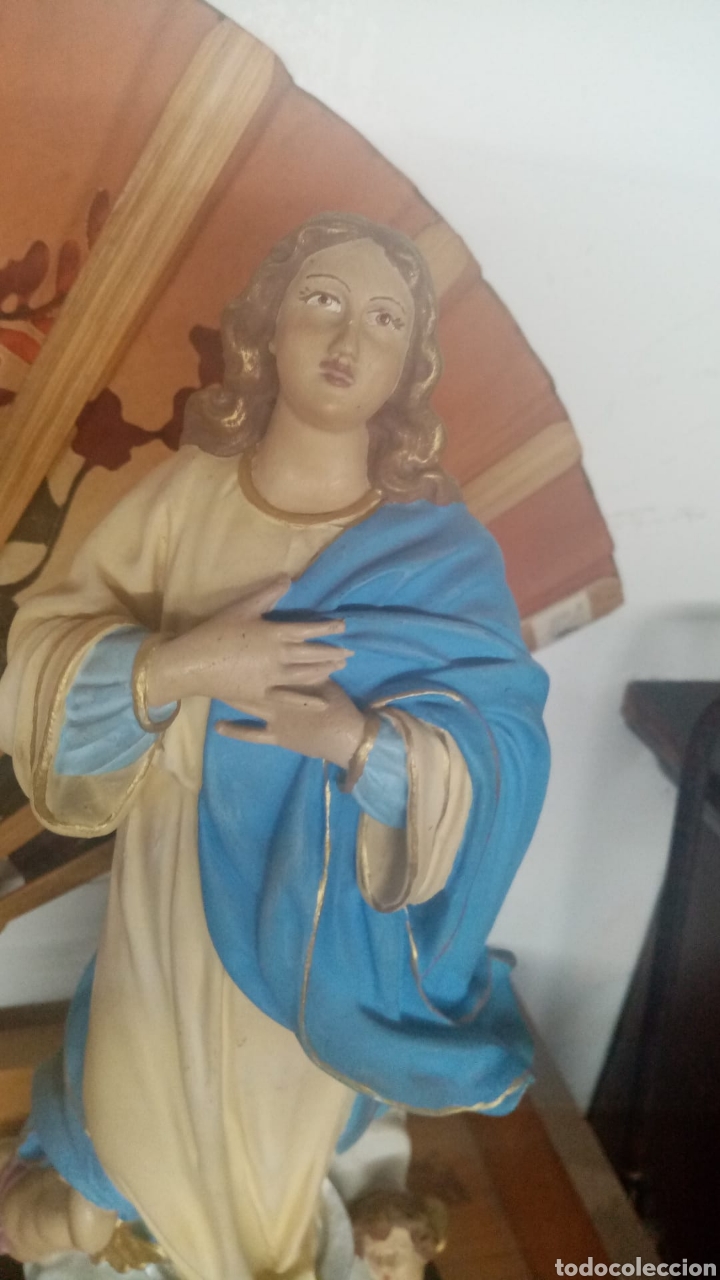 Antig&uuml;edades: Virgen Maria manto azul ,47cm - Foto 2