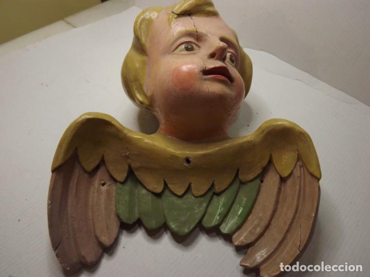 Antig&uuml;edades: Angel de madera,estucado y pintado. - Foto 1