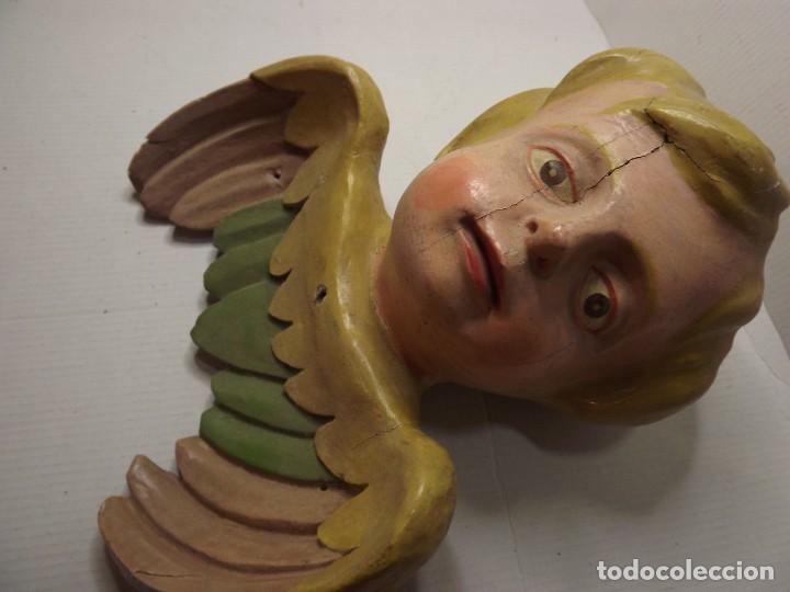 Antig&uuml;edades: Angel de madera,estucado y pintado. - Foto 3
