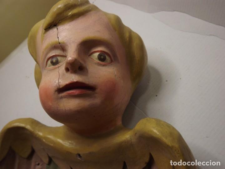 Antig&uuml;edades: Angel de madera,estucado y pintado. - Foto 6