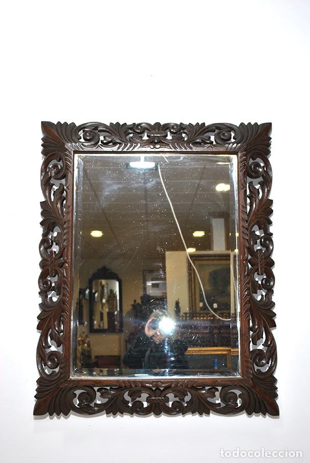 Antig&uuml;edades: ESPEJO TALLADO MARCO MADERA DE ROBLE - Foto 2