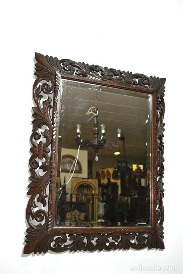 Antig&uuml;edades: ESPEJO TALLADO MARCO MADERA DE ROBLE - Foto 3