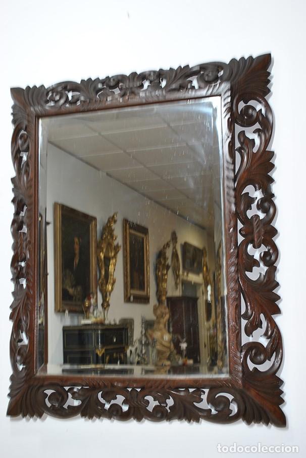 Antig&uuml;edades: ESPEJO TALLADO MARCO MADERA DE ROBLE - Foto 4