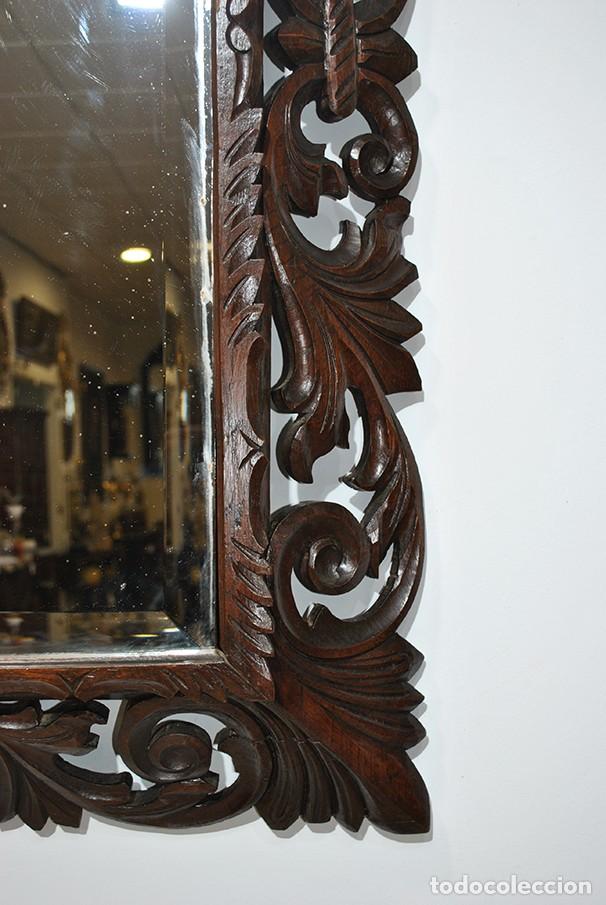 Antig&uuml;edades: ESPEJO TALLADO MARCO MADERA DE ROBLE - Foto 5