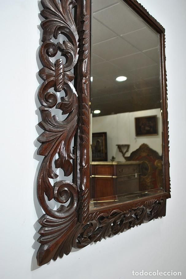 Antig&uuml;edades: ESPEJO TALLADO MARCO MADERA DE ROBLE - Foto 7