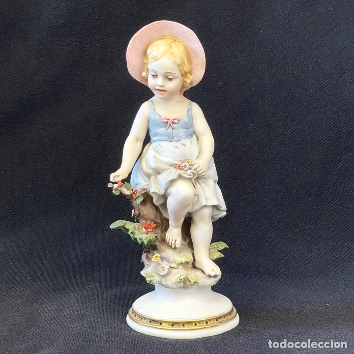 Antig&uuml;edades: FIGURA PORCELANA NI&Ntilde;A FLORES GIUSEPPE CHIURATO MAIOLICHE ROMA ALTURA 18CM