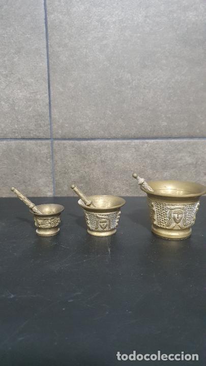 Antig&uuml;edades: CURIOSO LOTE DE 3 ALMIREZ MORTEROS PEQUE&Ntilde;OS DE BRONCE - Foto 1