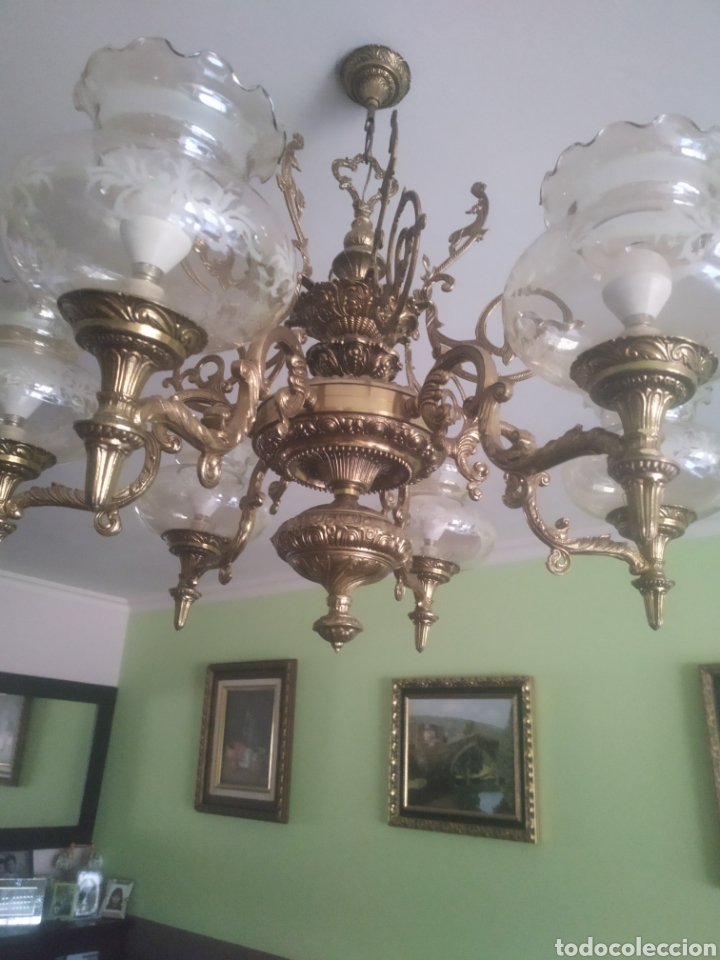 Antig&uuml;edades: Lampara antigua de bronce - Foto 1