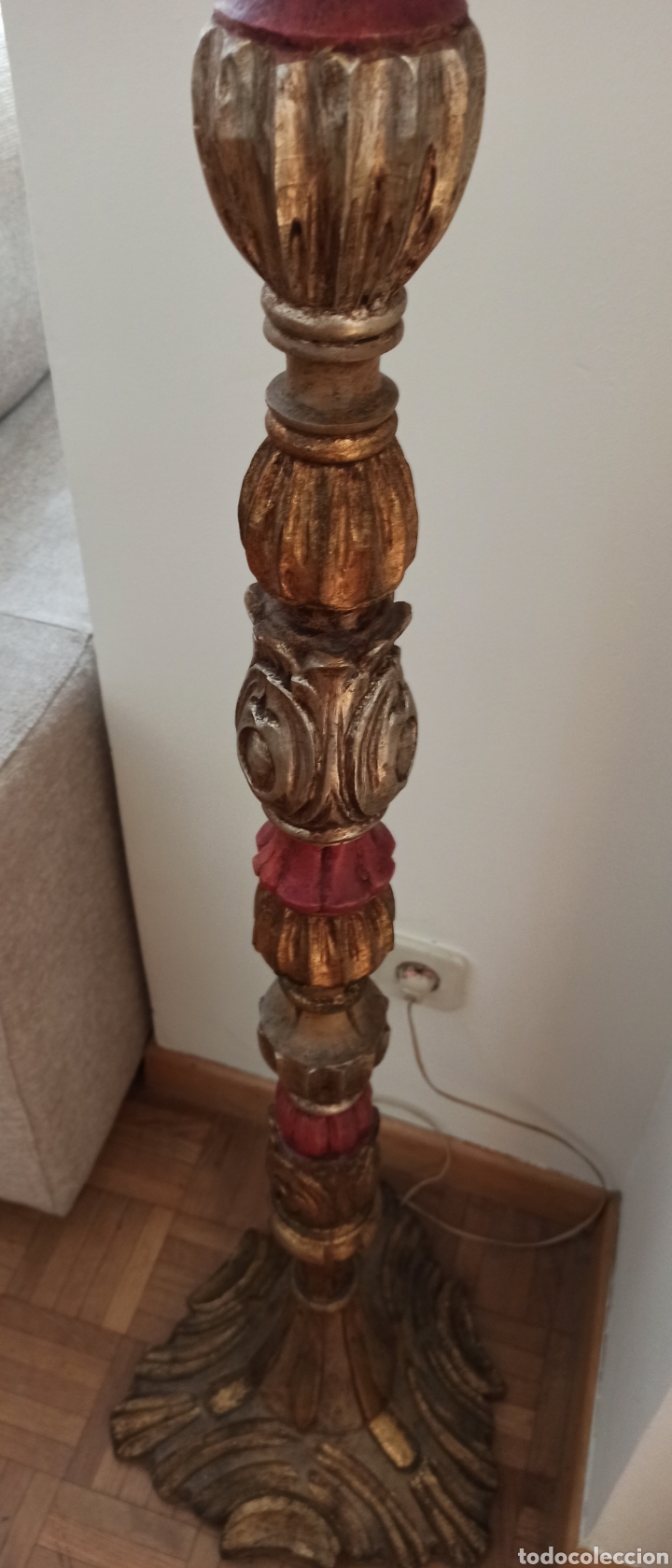 Antig&uuml;edades: ANTIGUA LAMPARA DE MADERA TALLADA - Foto 5