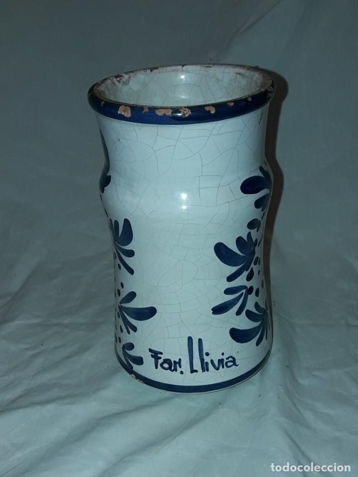 Antigüedades: Bello antiguo tarro albarelo cerámica Farmacia Llivia Vesc 19.5cm - Foto 3 - 312823608