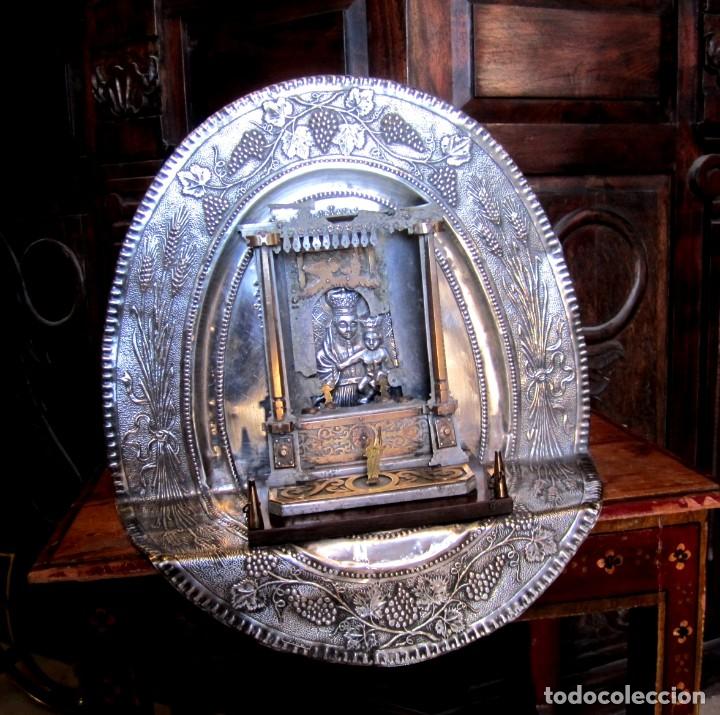 Antiques: Extrañisima y rara, Bandeja altar de la Virgen del Pilar, tiene faltas en la parte superior