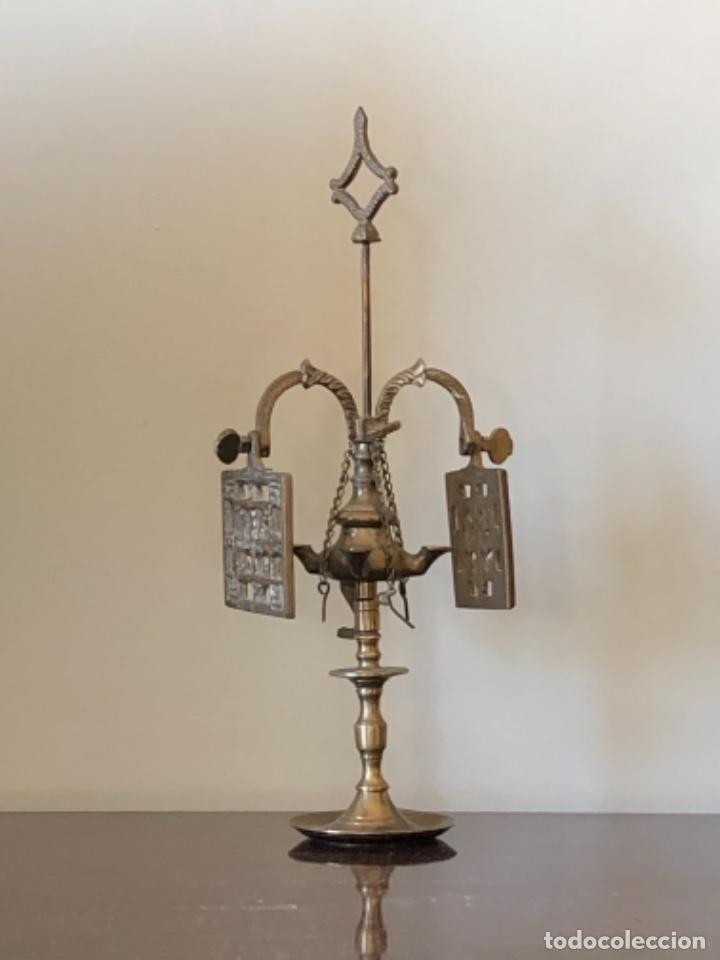 Antig&uuml;edades: L&aacute;mpara aceite antigua bronce velon - Foto 2