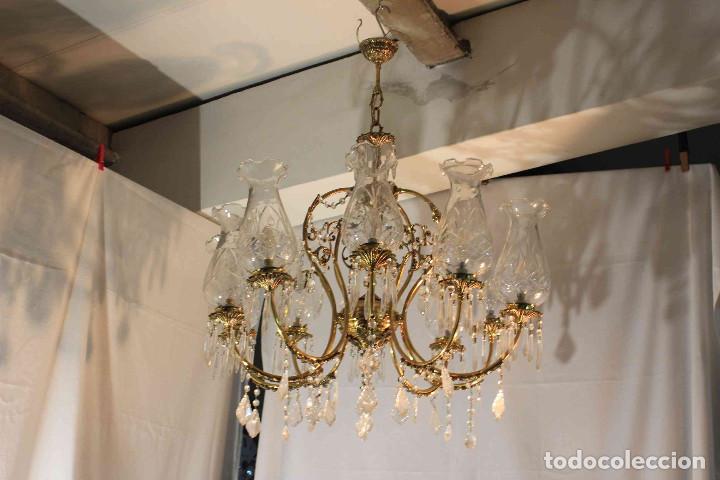 Antig&uuml;edades: LAMPARA TECHO METAL Y CRISTAL - Foto 1
