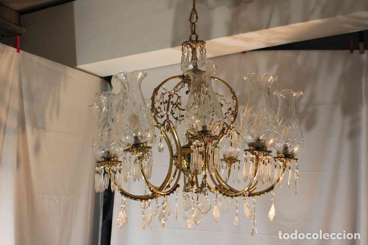 Antig&uuml;edades: LAMPARA TECHO METAL Y CRISTAL - Foto 2
