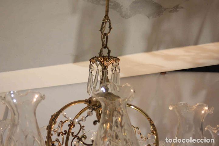 Antig&uuml;edades: LAMPARA TECHO METAL Y CRISTAL - Foto 7