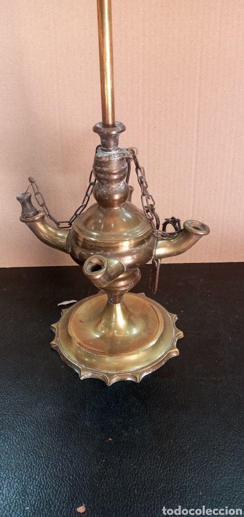 Antig&uuml;edades: ANTIGUA L&Aacute;MPARA DE ACEITE DE BRONCE. - Foto 2