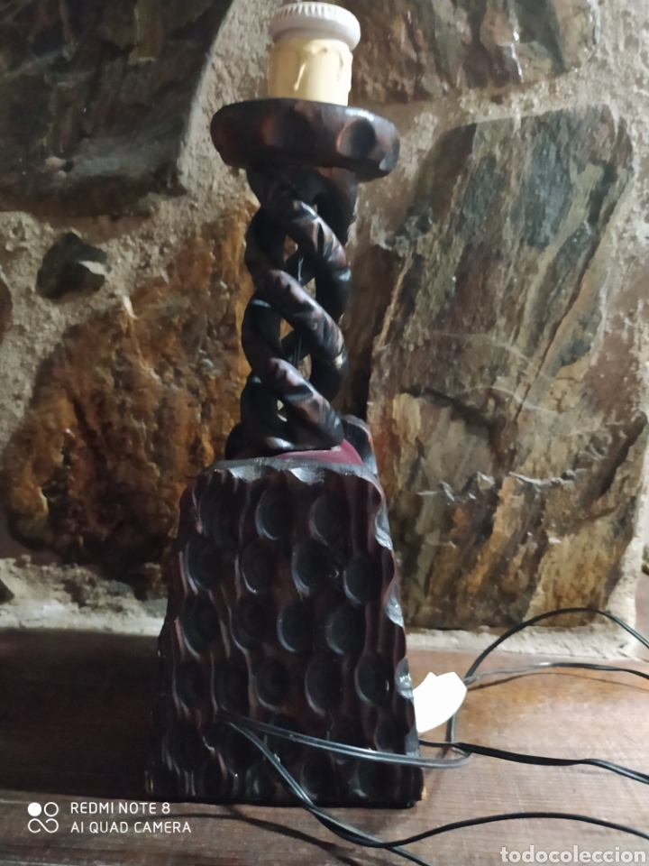 Antig&uuml;edades: Lampara de Mesa Antigua de Madera - Foto 2