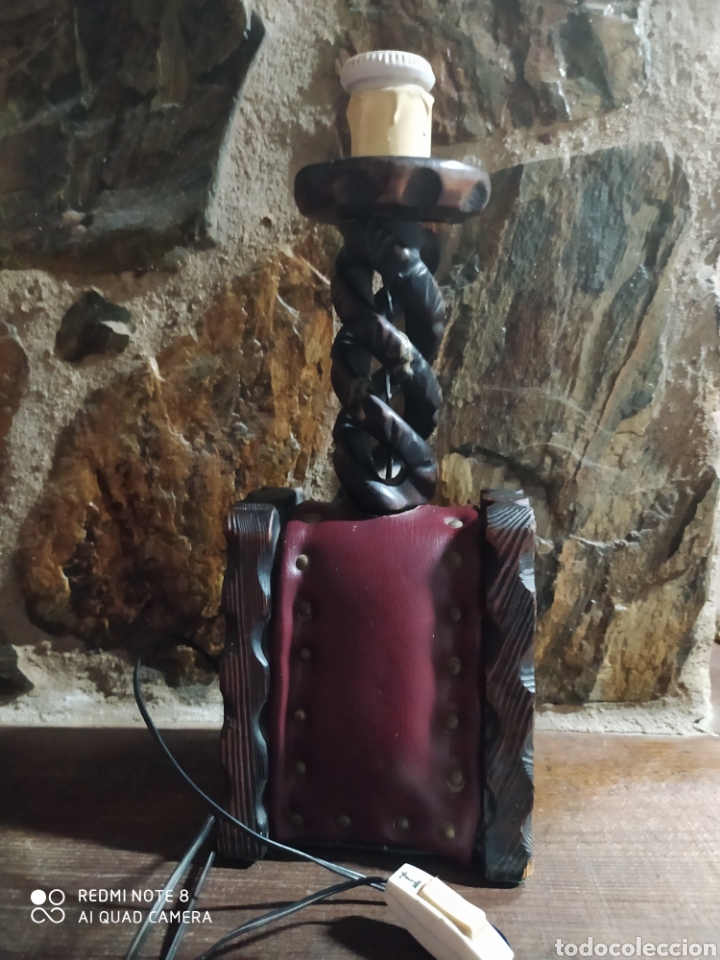 Antig&uuml;edades: Lampara de Mesa Antigua de Madera - Foto 3