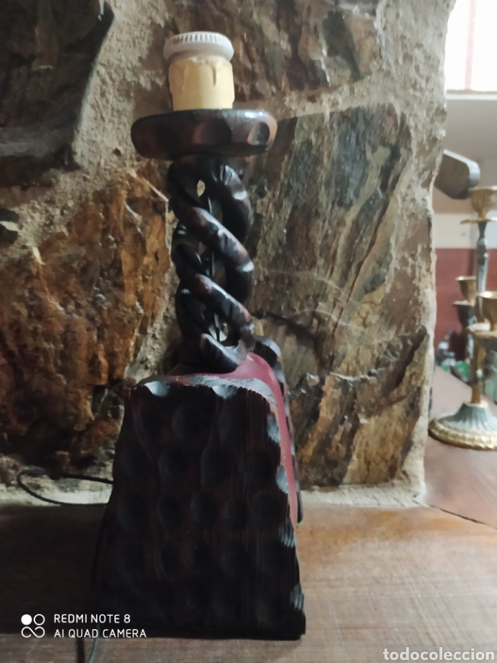 Antig&uuml;edades: Lampara de Mesa Antigua de Madera - Foto 4