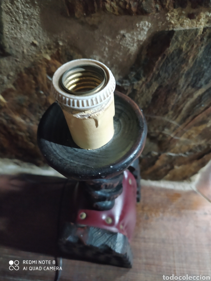 Antig&uuml;edades: Lampara de Mesa Antigua de Madera - Foto 5
