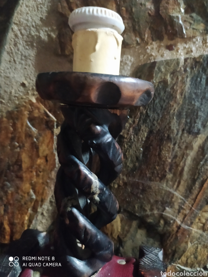 Antig&uuml;edades: Lampara de Mesa Antigua de Madera - Foto 7