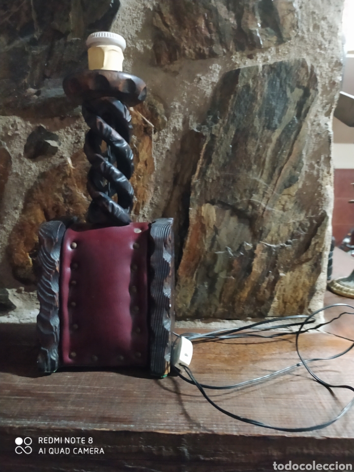 Antig&uuml;edades: Lampara de Mesa Antigua de Madera - Foto 11