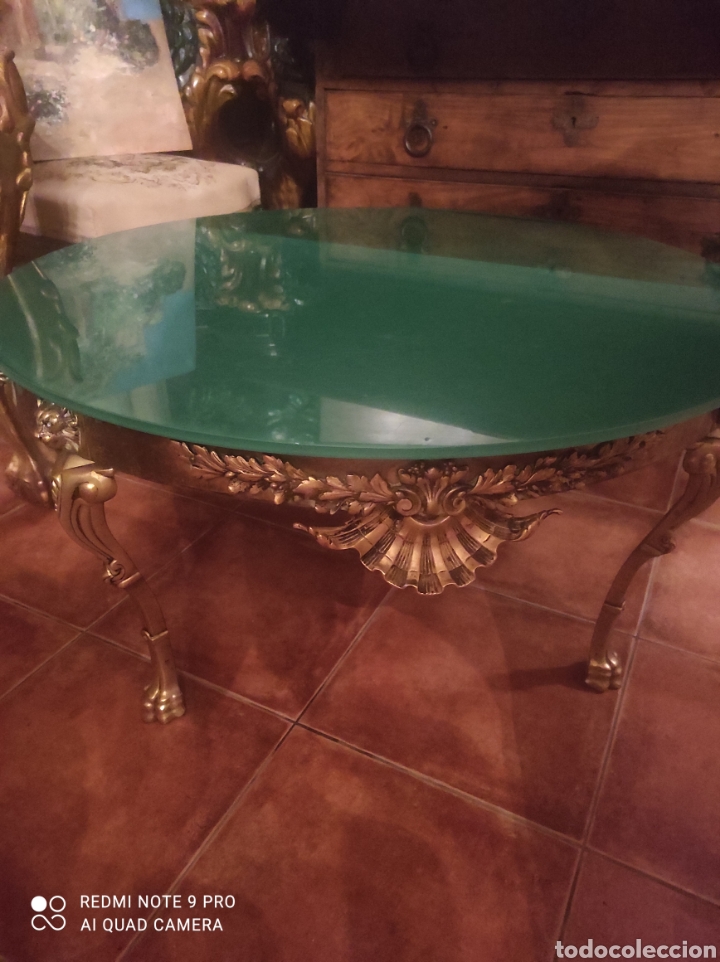 Antig&uuml;edades: Mesa de centro antigua de bronce y cristal - Foto 1