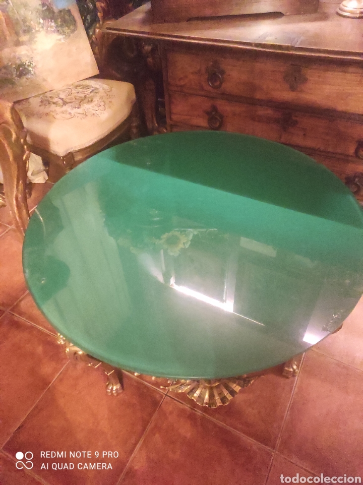 Antig&uuml;edades: Mesa de centro antigua de bronce y cristal - Foto 13
